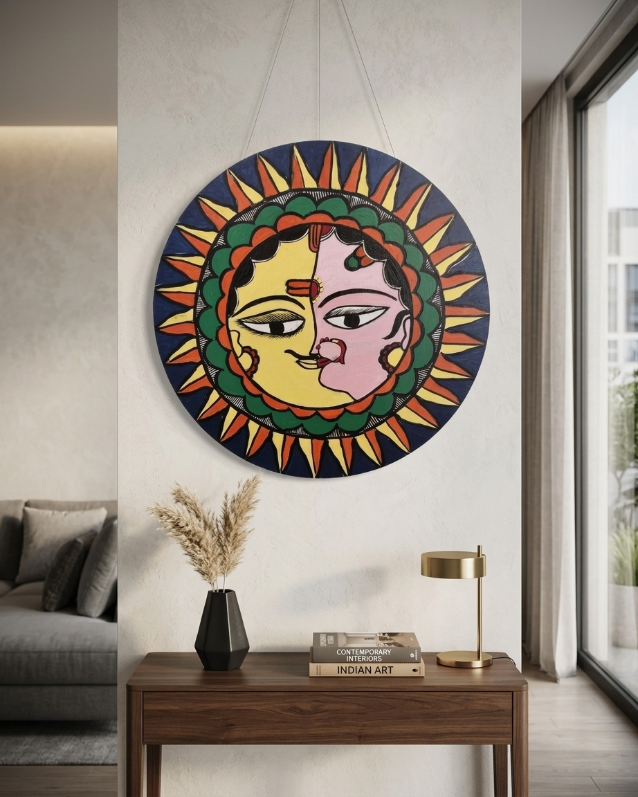 Handmade Ardhanarishwar Madhubani Painting Wall Art on MDF Board – Traditional Mithila Art Decor