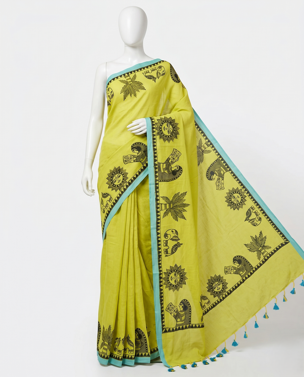 Handmade Madhubani Painting Saree with Blouse | Chhath Puja Saree