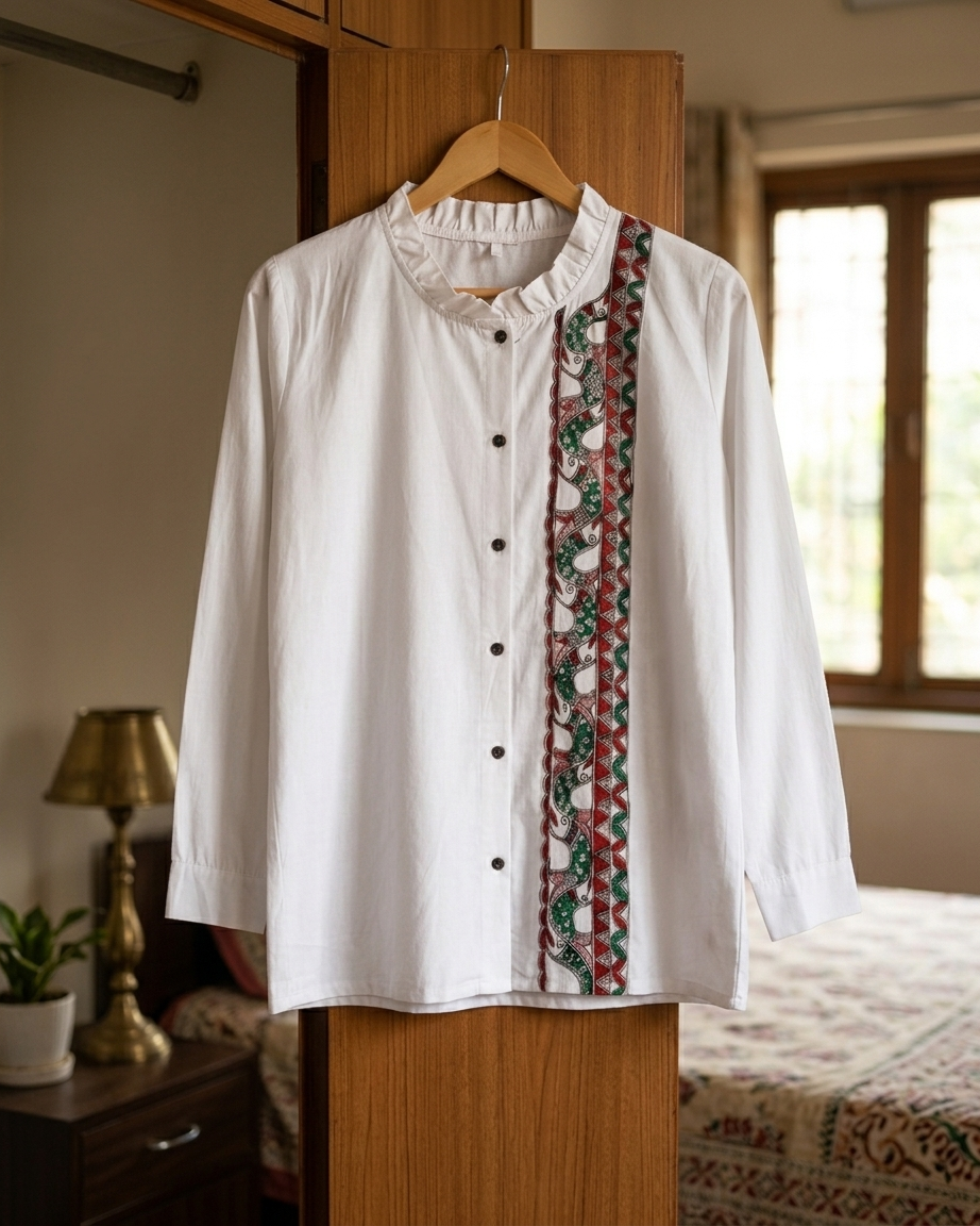 Women Madhubani Painting Shirt (Size XL) – Handcrafted Ethnic Wear
