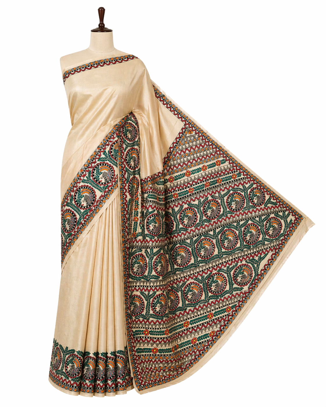 Handmade Madhubani Painting Saree with Blouse | Hand-Painted Ethnic Saree for Women