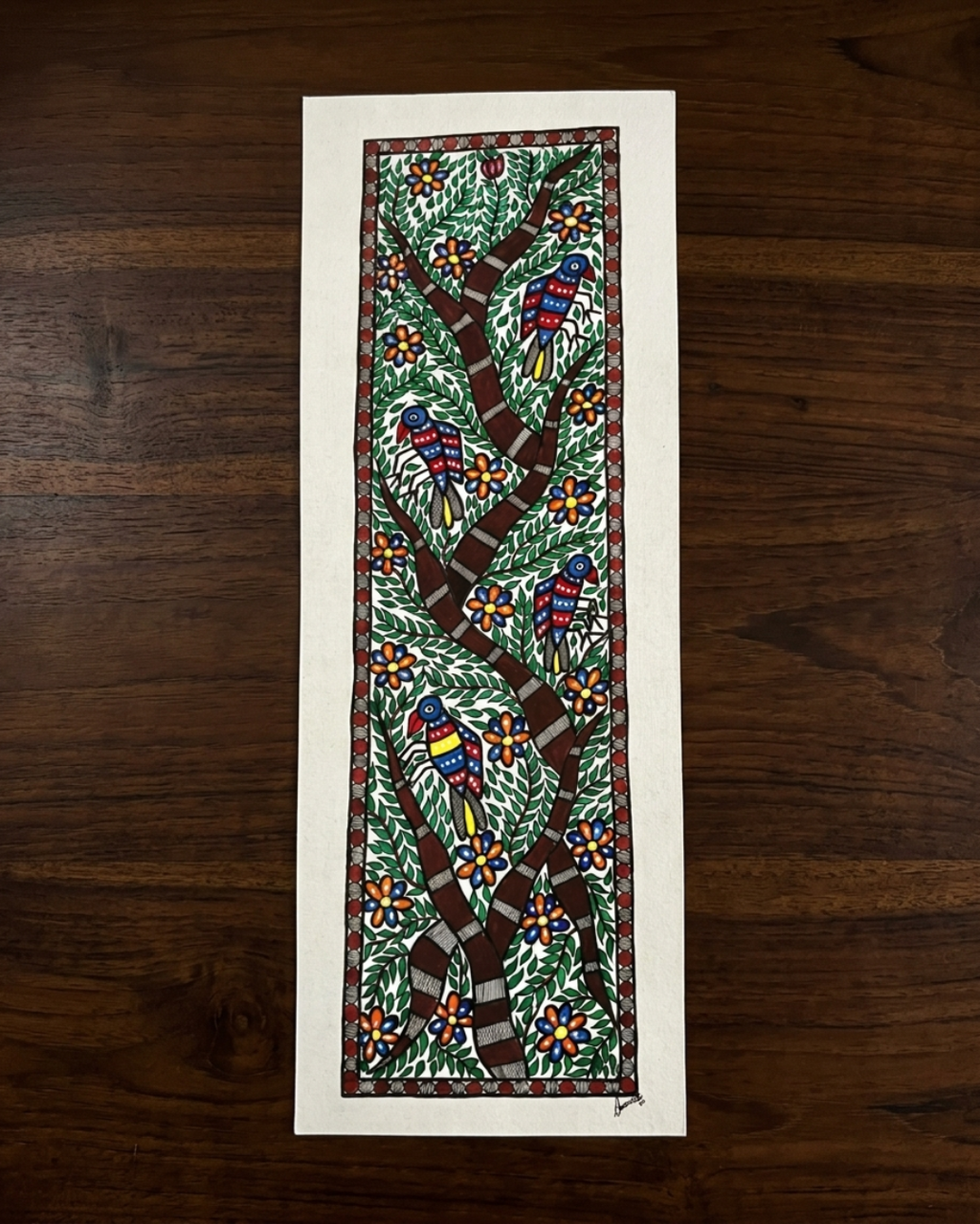 Tree of Life Madhubani Painting with Birds | Handmade Wall Art