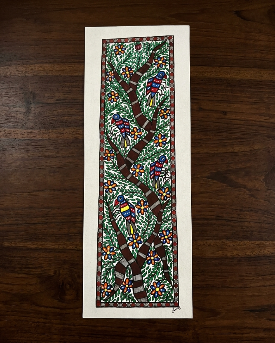 Tree of Life Madhubani Painting with Birds | Handmade Wall Art