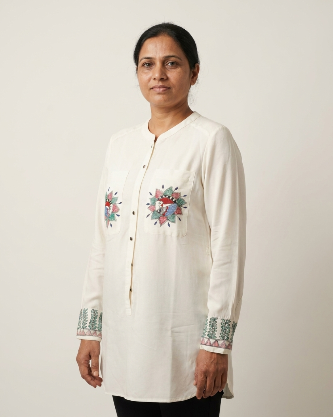 Women Madhubani Painting Long Shirt (Size L) – Handcrafted Ethnic Wear