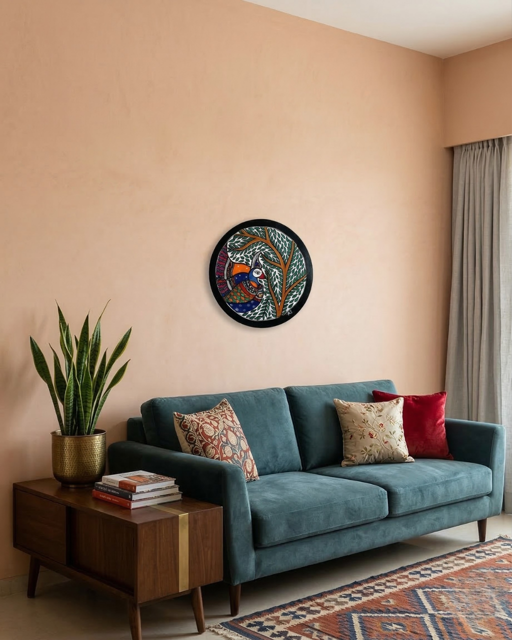 Peacock and Tree Madhubani Wall Art | 12 Inch MDF Board