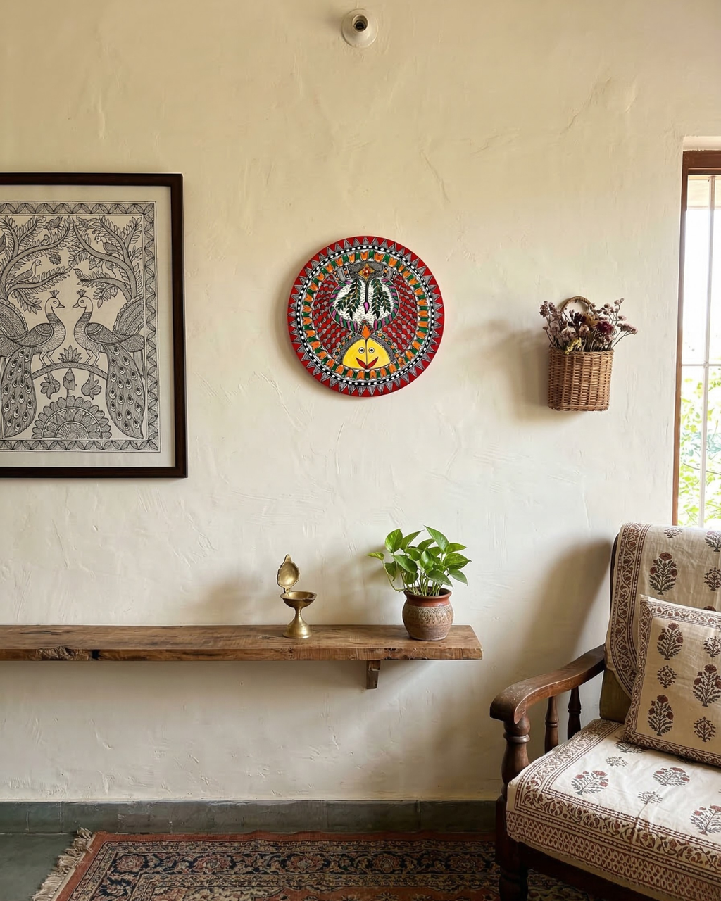 Twin Fish Madhubani Wall Art | 12 Inch MDF Board