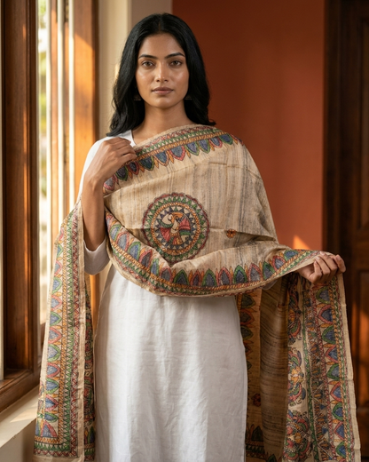 Handmade Madhubani Painting Dupatta for Women