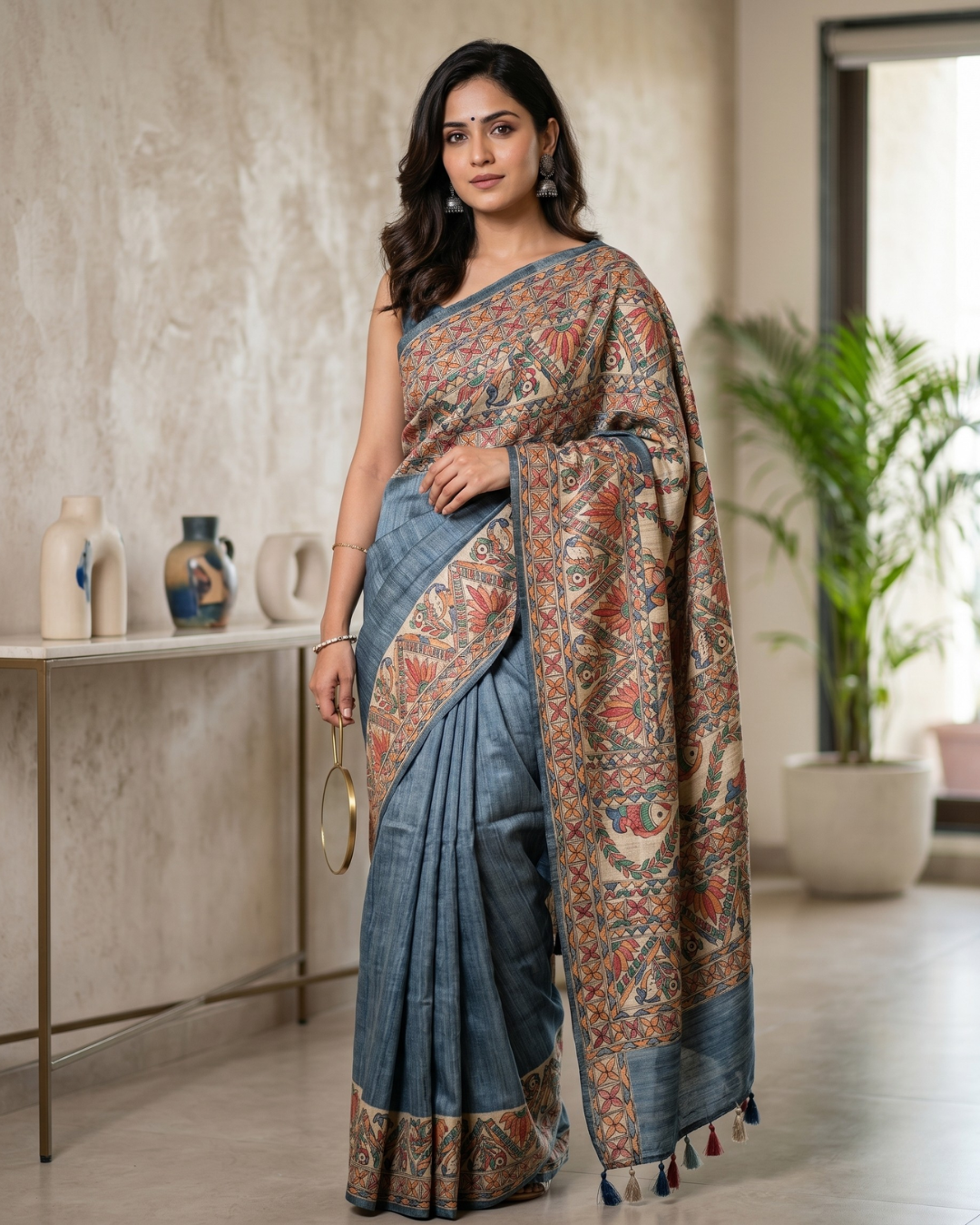 Handmade Madhubani Painting Saree with Blouse | Hand-Painted Ethnic Saree for Women