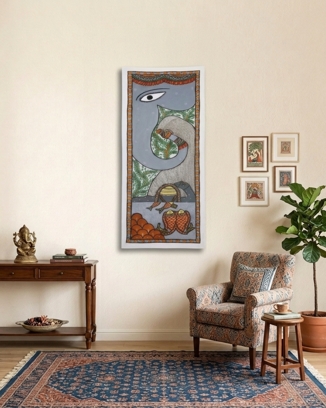 Elephant Tree of Life Madhubani Painting – Handmade Paper Art