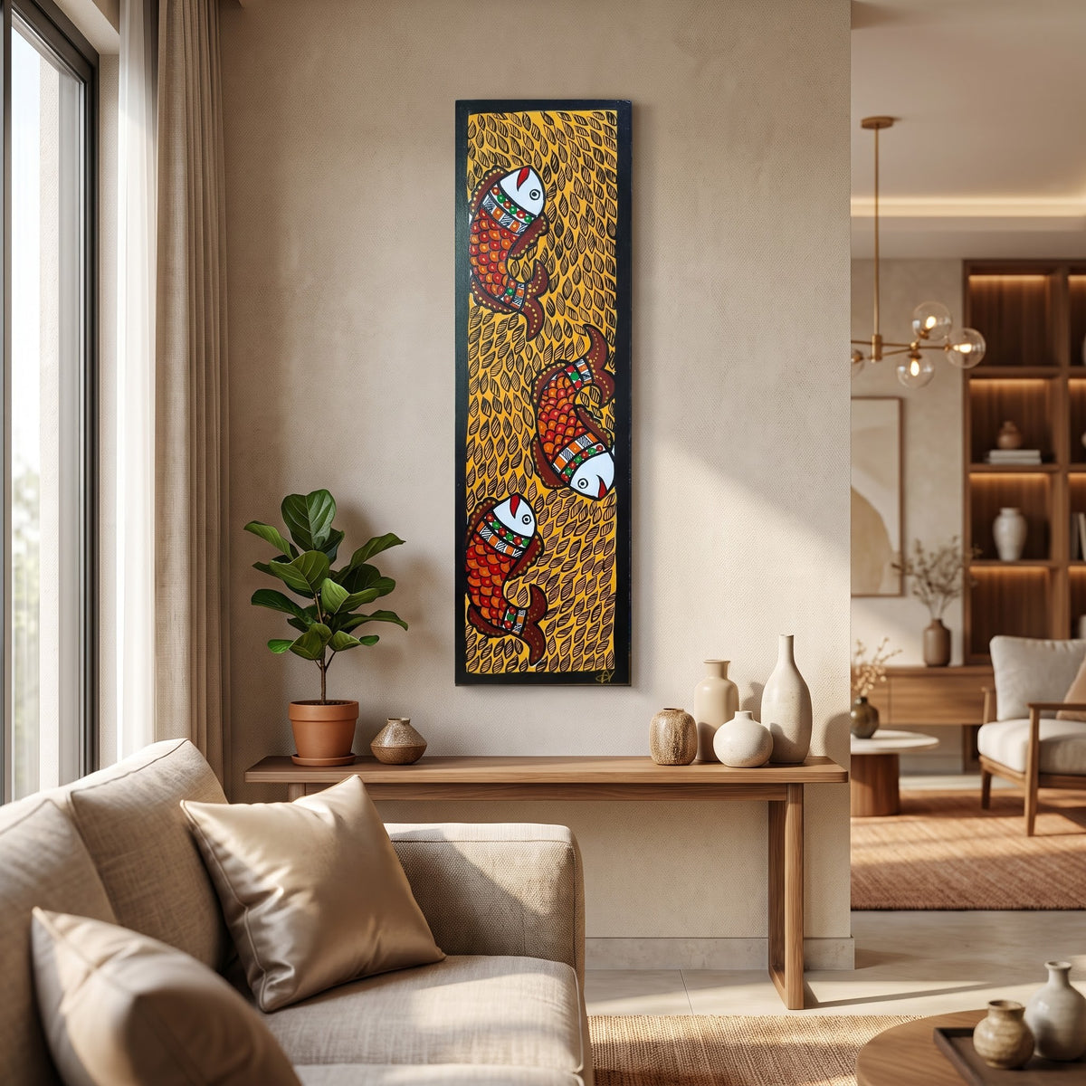 Fish Handpainted Madhubani Wall Art for Home Decor