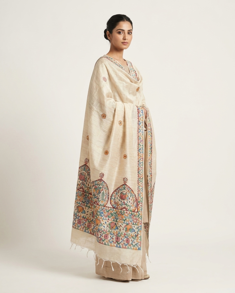 Handmade Madhubani Painting Dupatta for Women – Traditional Ethnic Handcrafted