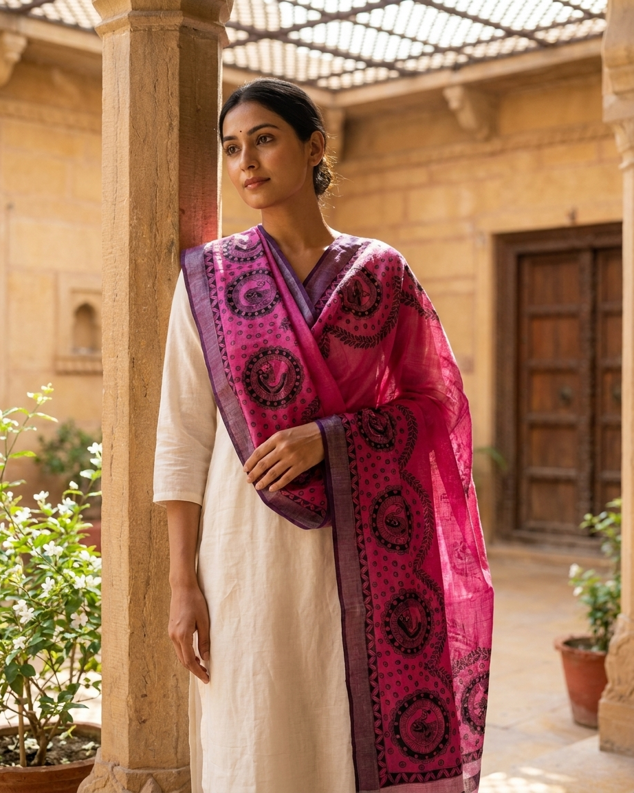 Handmade Madhubani Painting Dupatta for Women – Traditional Handcrafted Ethnic