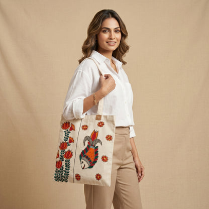 Hand-Painted Madhubani Tote Bag for Everyday Style