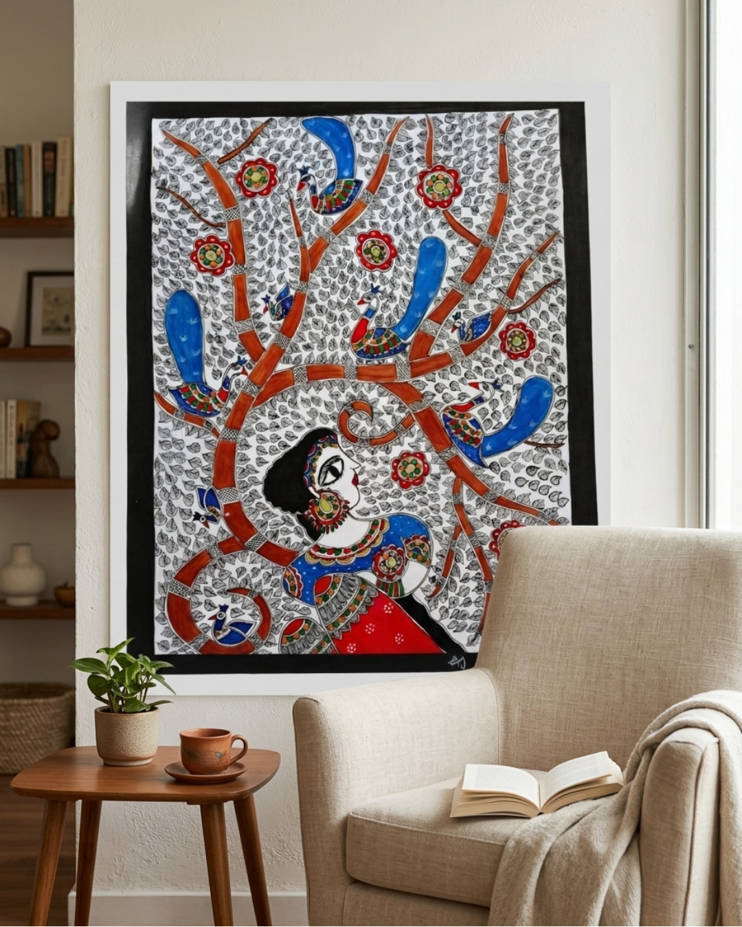 Handmade Bharti Mata Madhubani Painting Folk Art Decor