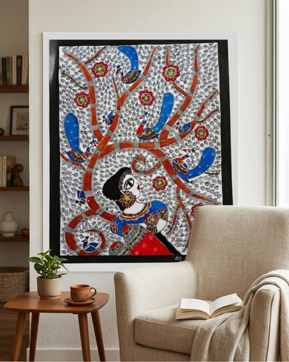Handmade Bharti Mata Madhubani Painting Folk Art Decor