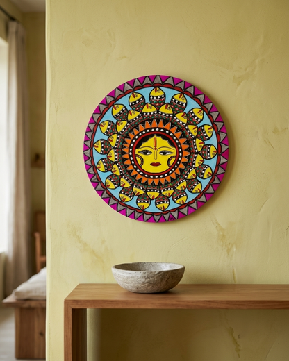 Handmade Surya Fish Madhubani Wall Art for Home Decor