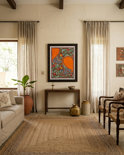 Peacock Madhubani Painting with Frame | Wall Art Decor