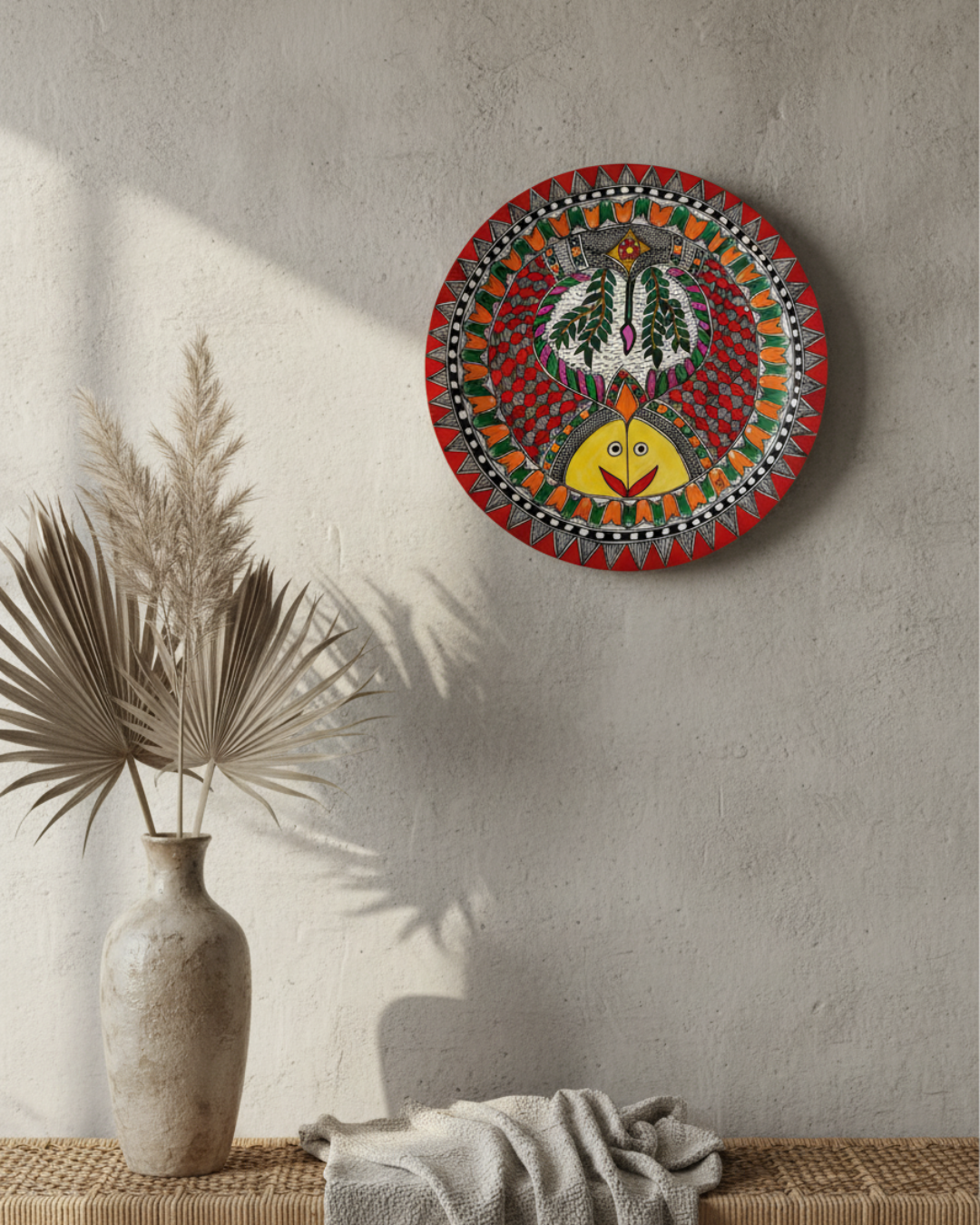 Twin Fish Madhubani Wall Art | 12 Inch MDF Board