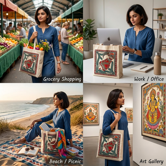Handmade Madhubani Painting Tote Bag for Everyday Use