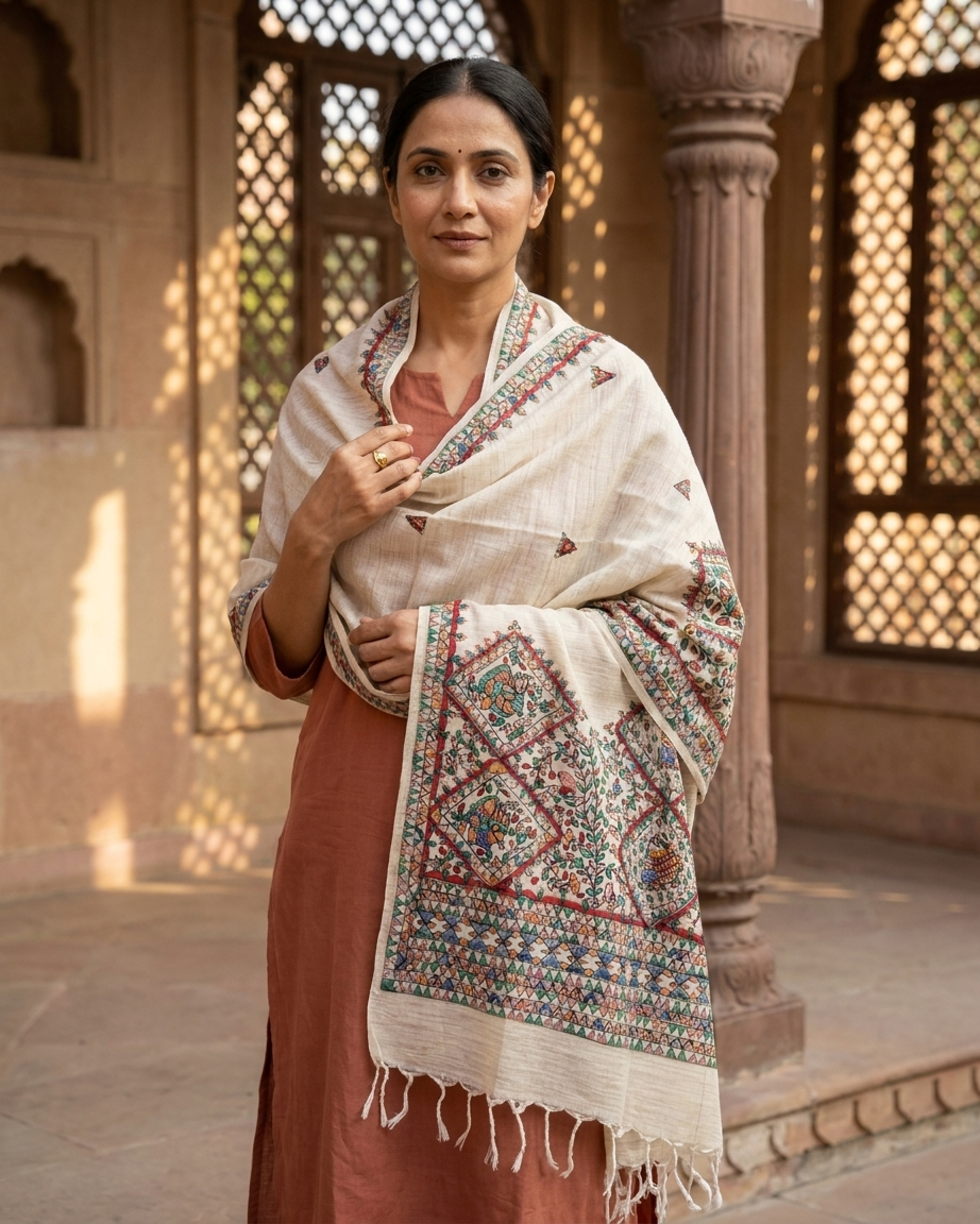 Handmade Madhubani Painting Dupatta for Women | Ethnic Handcrafted