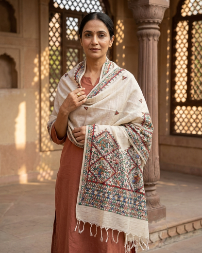 Handmade Madhubani Painting Dupatta for Women