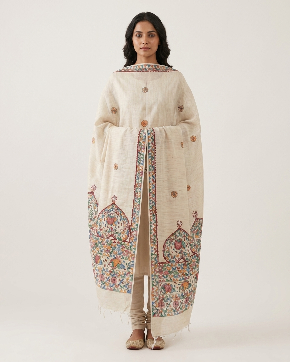 Handmade Madhubani Painting Dupatta for Women – Traditional Ethnic Handcrafted