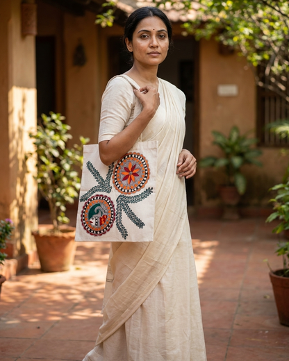 Handmade Madhubani Tote Bag | Ethnic Carry Bag