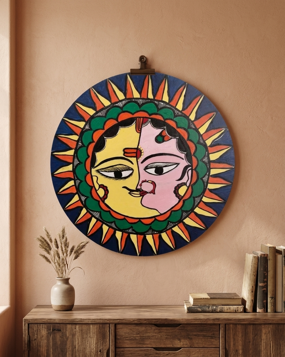Handmade Ardhanarishwar Madhubani Painting Wall Art on MDF Board – Traditional Mithila Art Decor