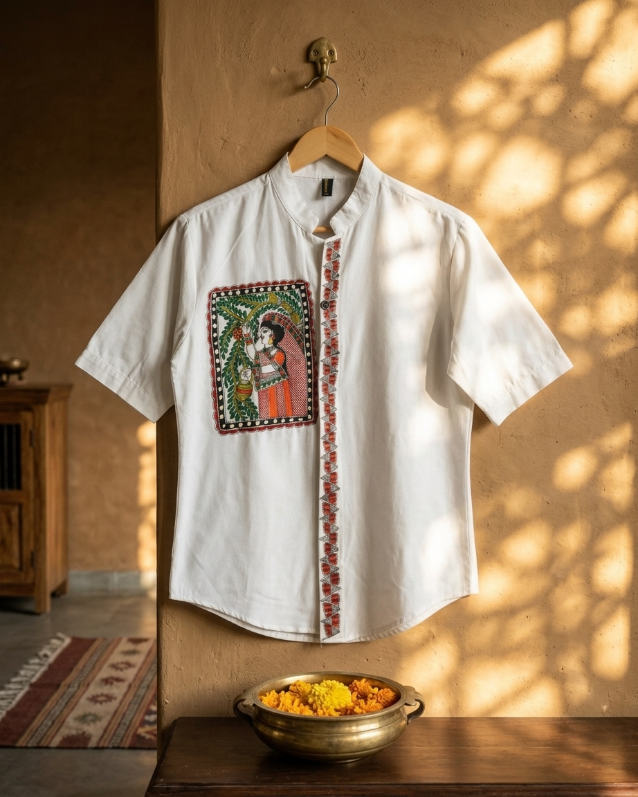 Women’s Madhubani Painting Shirt – (Size L) | Handcrafted Ethnic Designer