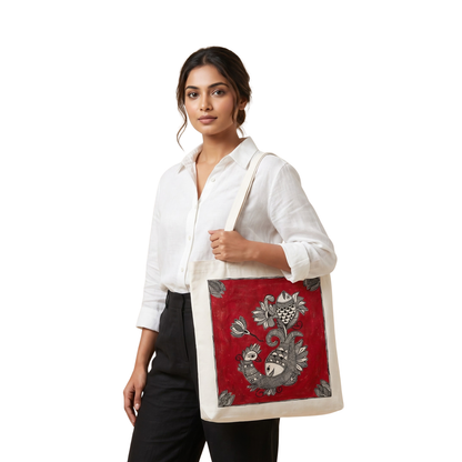 Handmade Madhubani Painting Tote Bag for Daily Use