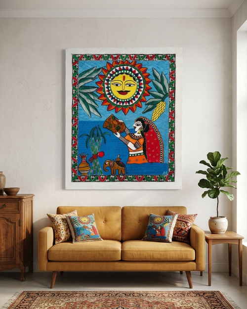 Chhath Puja Madhubani Painting – Handmade Traditional Indian Wall Art