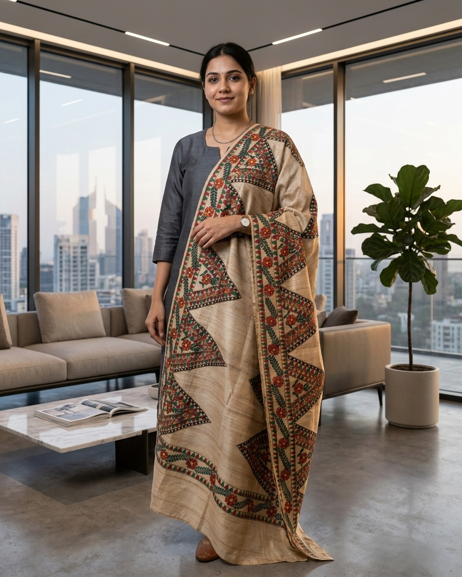 Handmade Madhubani Painting Dupatta – Authentic Ethnic Designer Dupatta for Women