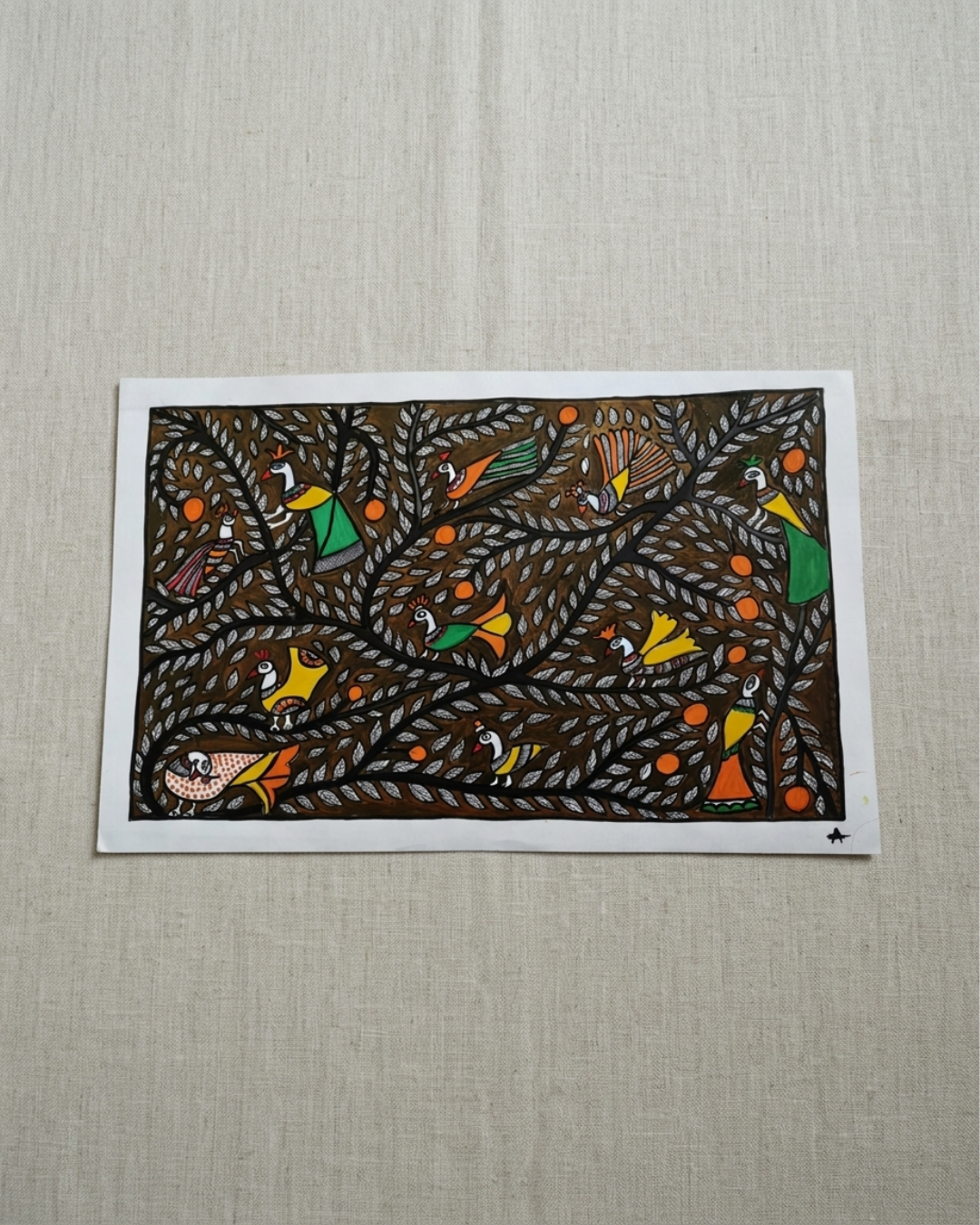 Tree of Life Madhubani Painting on Handmade Paper (15–22 Inch) – Traditional Mithila Folk Art Wall Decor