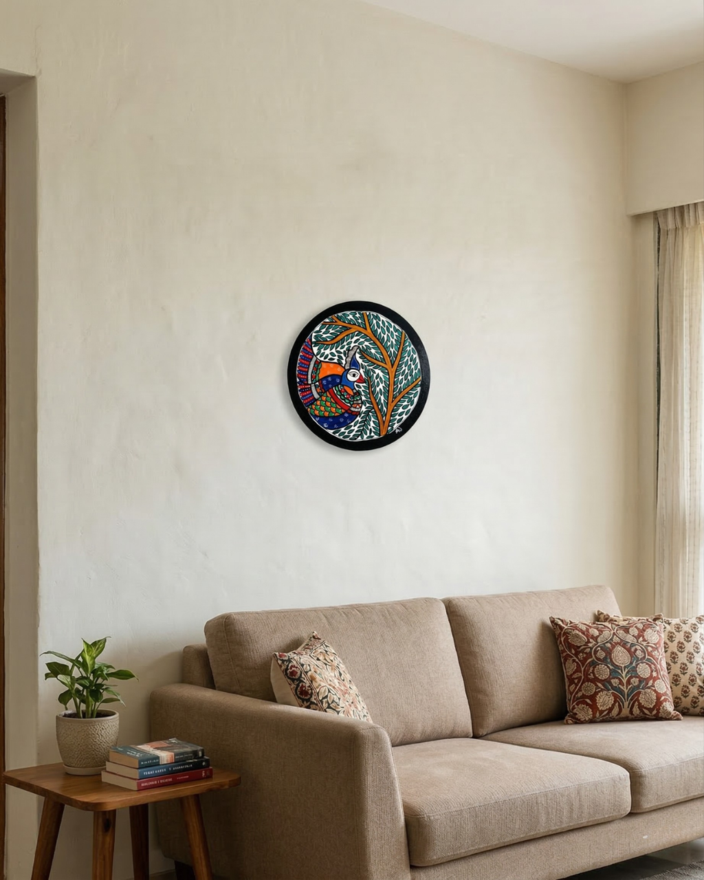 Peacock and Tree Madhubani Wall Art | 12 Inch MDF Board