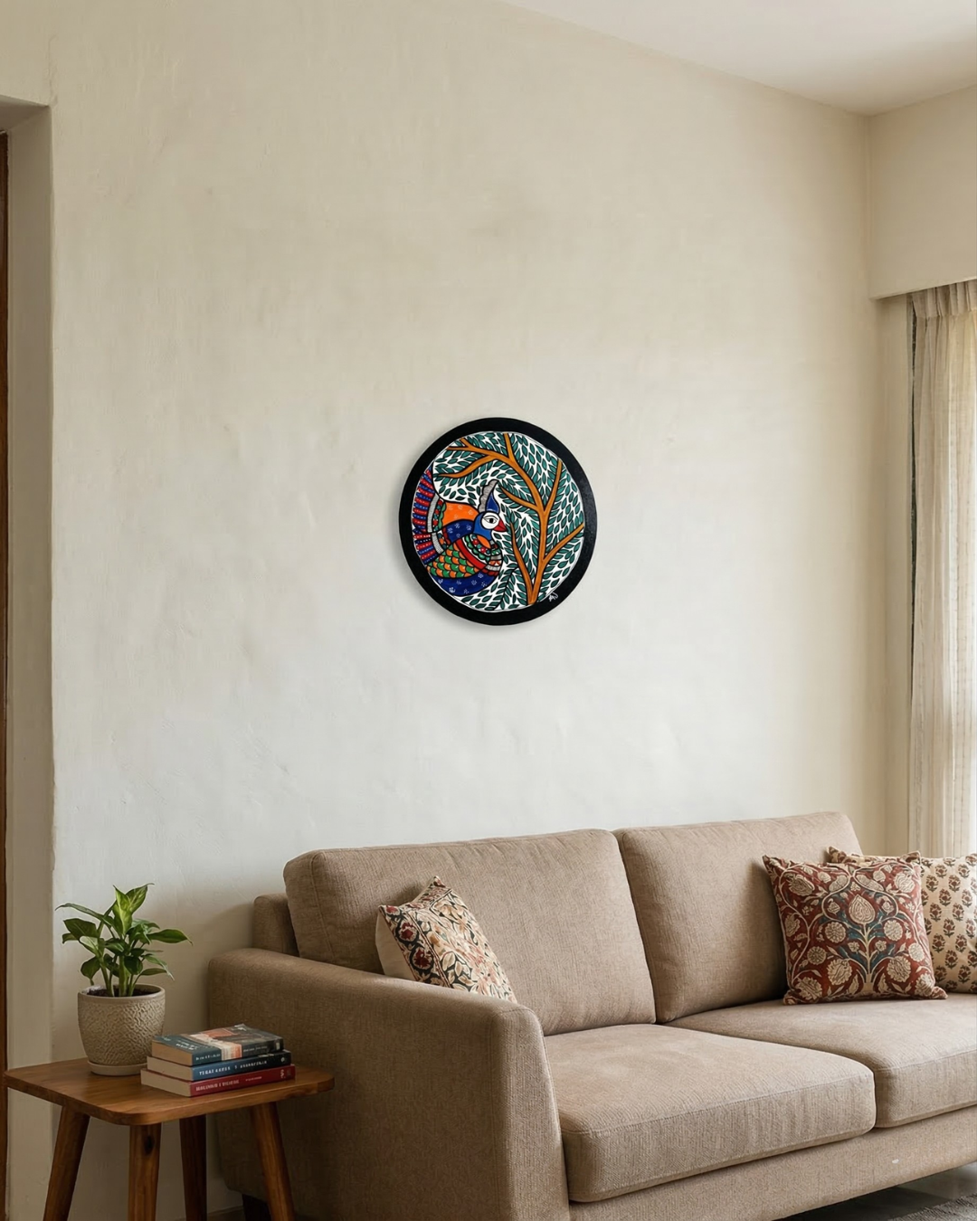 Peacock and Tree Madhubani Wall Art | 12 Inch MDF Board