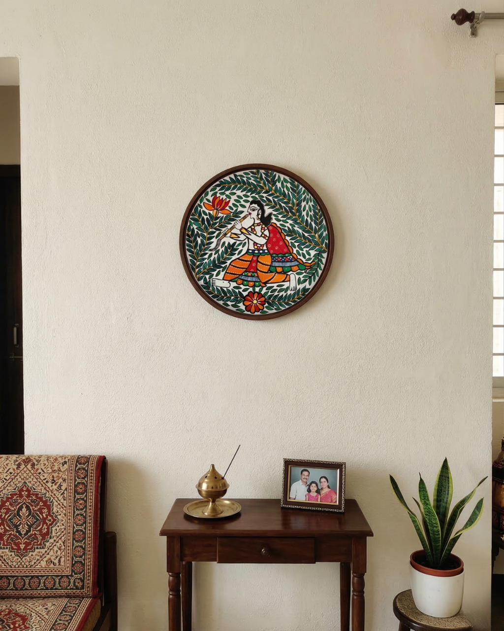 Krishna Mural Madhubani Wall Art | 12 Inch MDF Board
