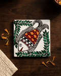 Handmade Fish Design Madhubani Coaster Set with Stand – MDF Board Decorative Tea Coasters (Set of 6)