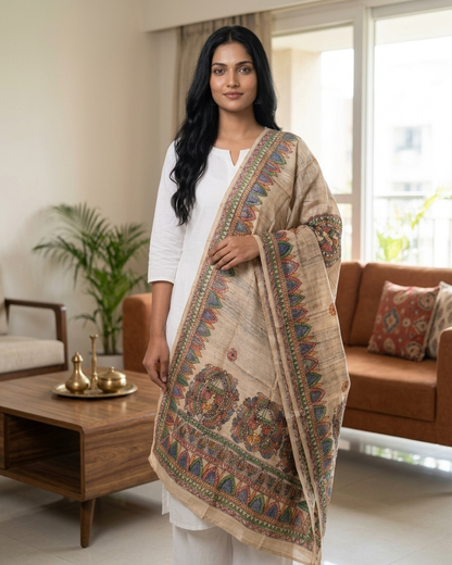 Handmade Madhubani Painting Dupatta for Women