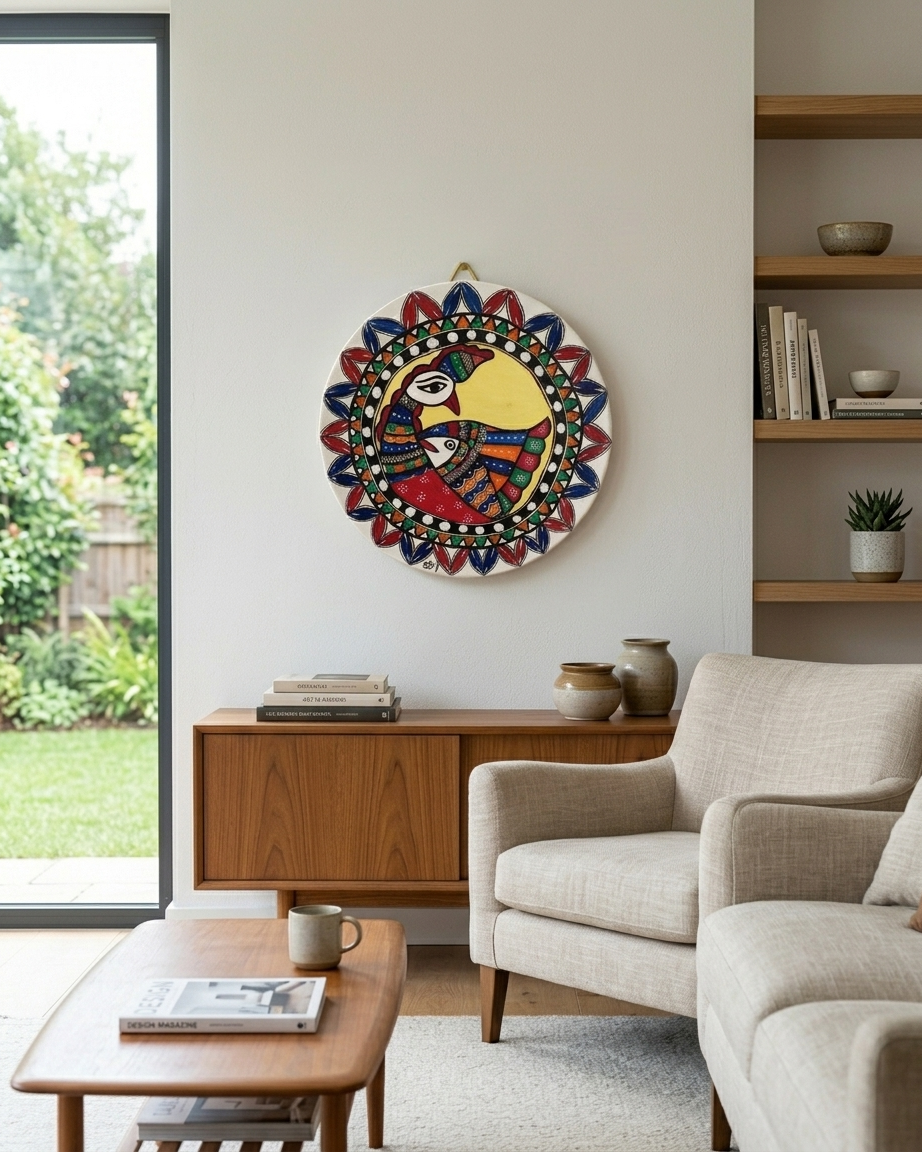 Peacock Madhubani Painting Wall Art – Handcrafted Decorative Wall Hanging