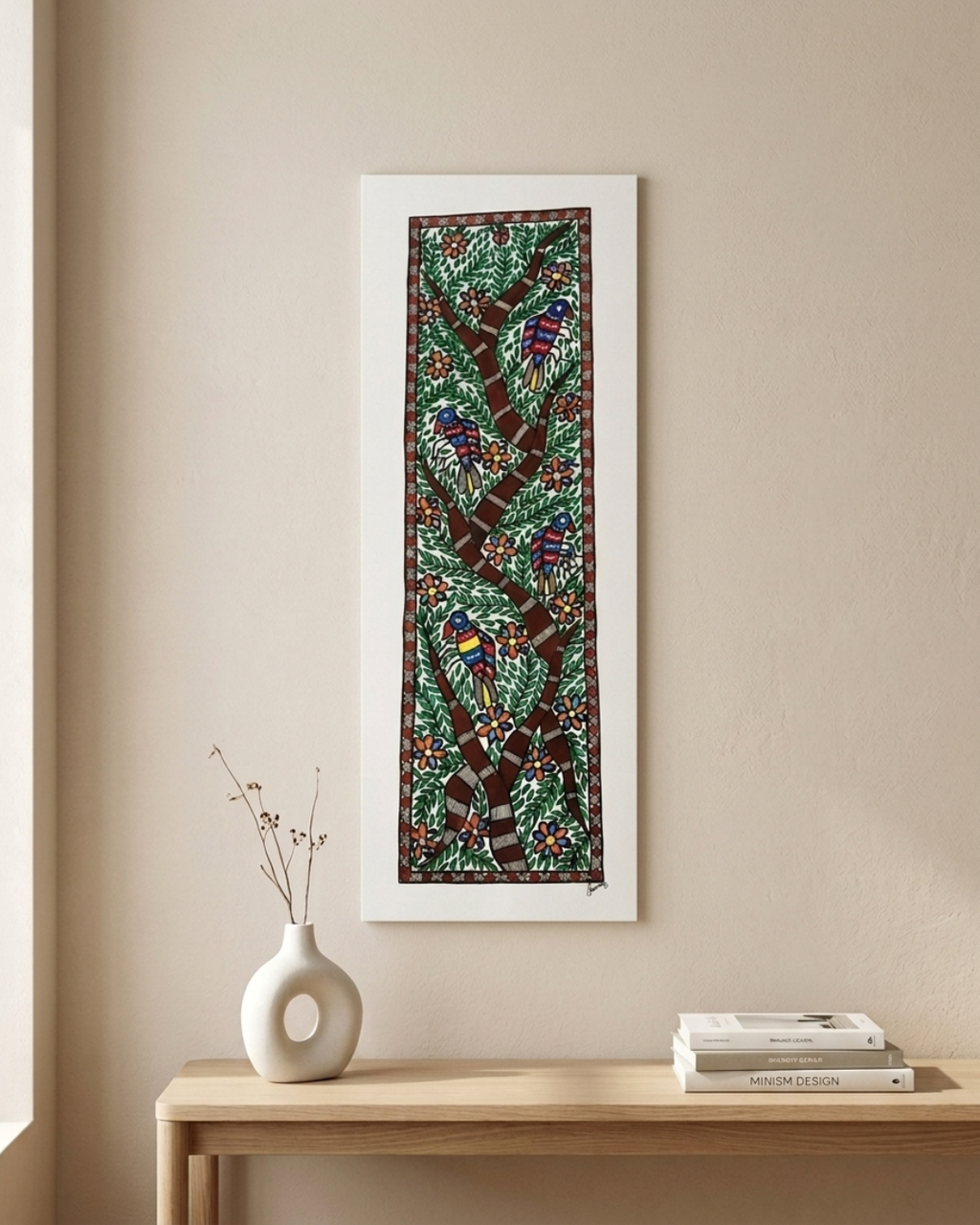 Tree of Life Madhubani Painting with Birds | Handmade Wall Art