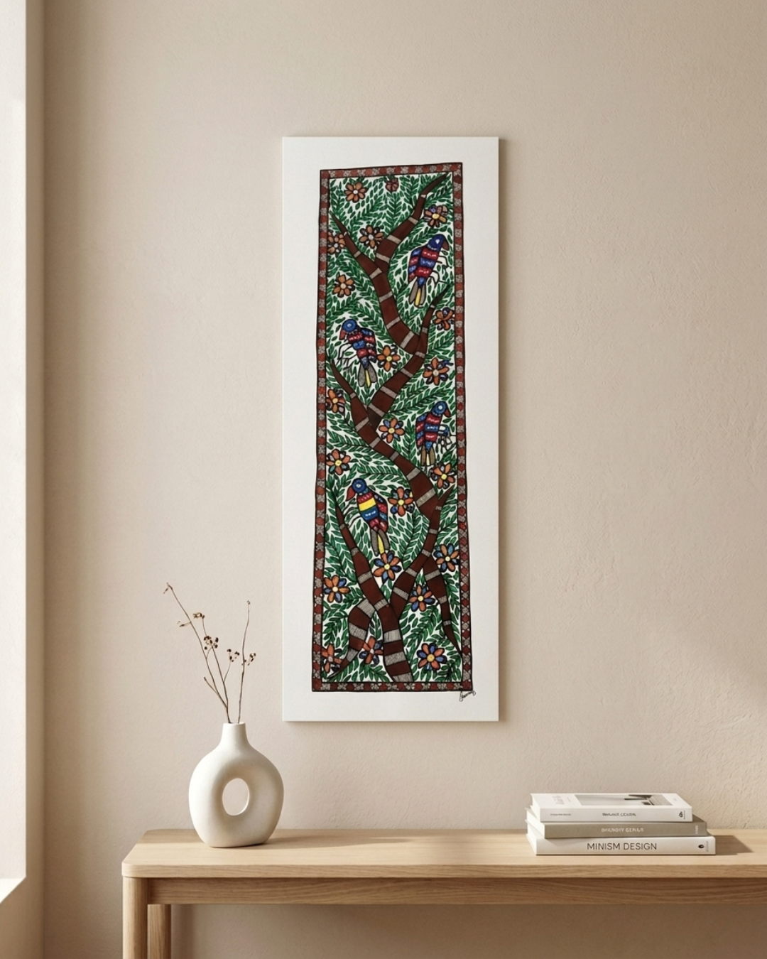 Tree of Life Madhubani Painting with Birds | Handmade Wall Art