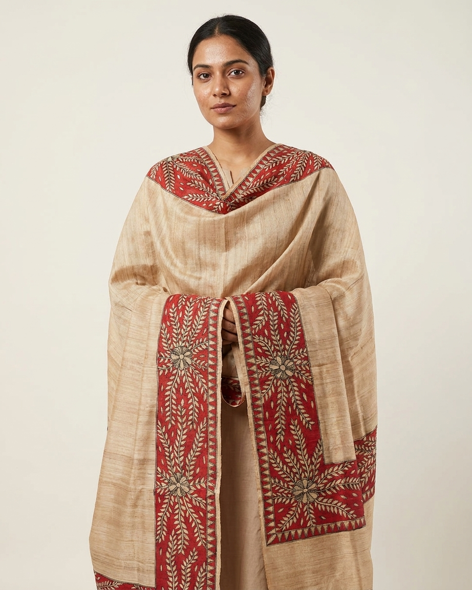 Handmade Madhubani Painting Dupatta – Ethnic Wear Designer Dupatta for Women