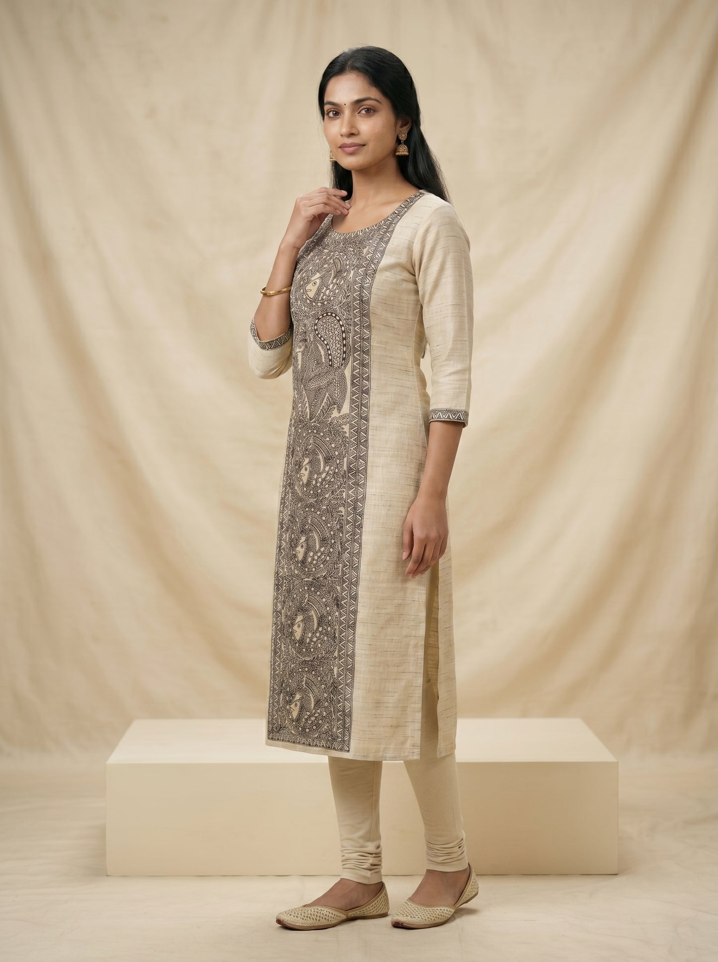 Hand-Painted Madhubani Unstitched Kurti for Women