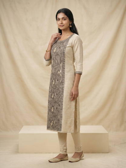 Hand-Painted Madhubani Unstitched Kurti for Women