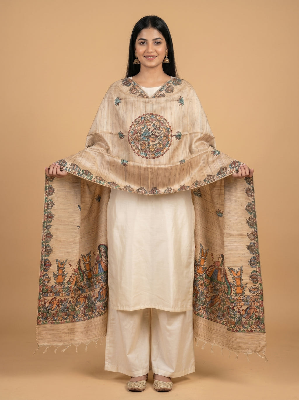 Handmade Madhubani Painting Dupatta | Ethnic Hand-Painted Dupatta