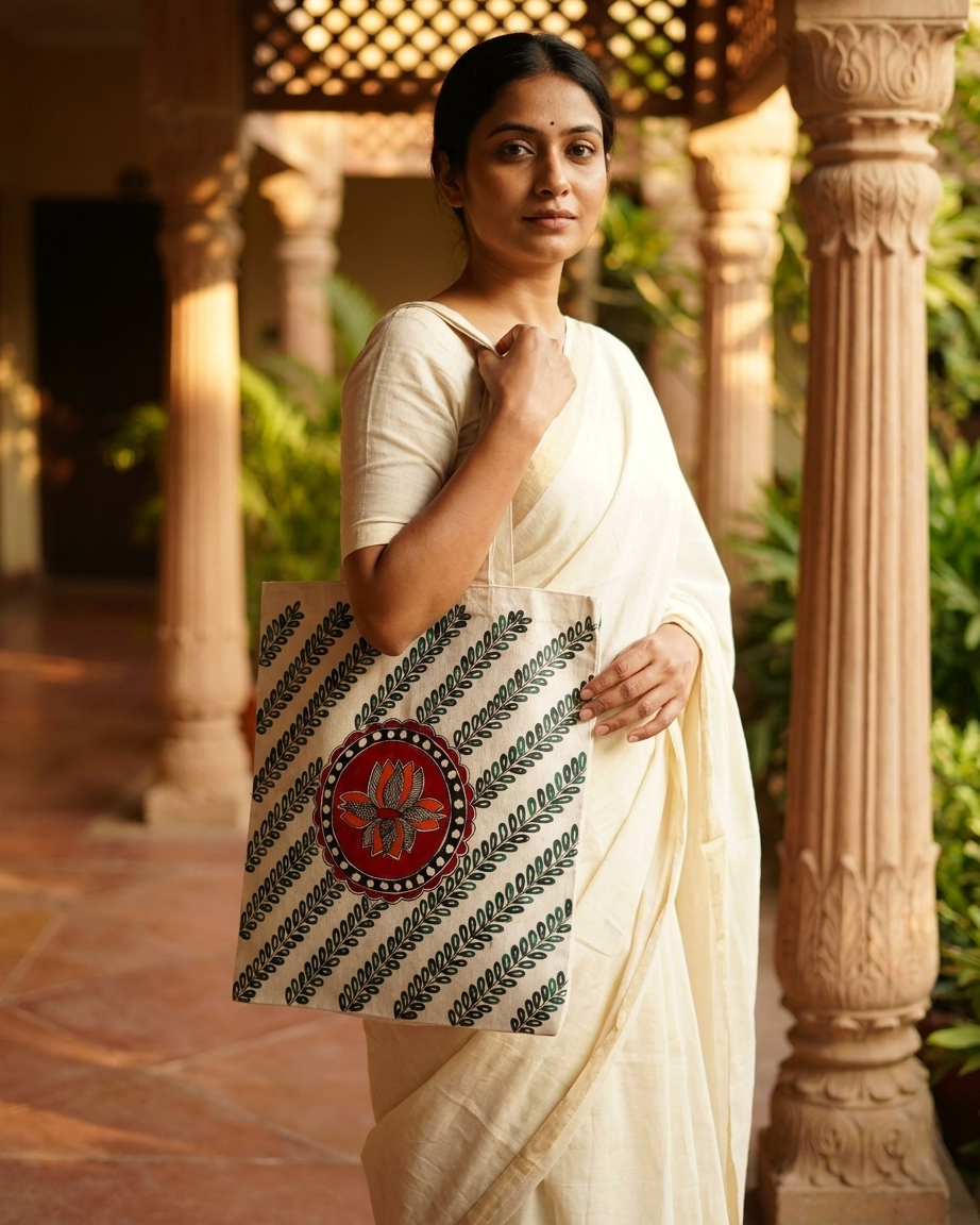 Madhubani Art Tote Bag – Handmade Traditional Indian Painting Carry Bag for Daily Use
