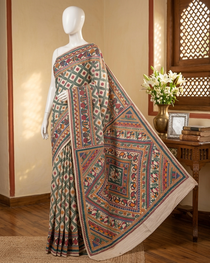 All Over Handmade Madhubani Painting Saree for Women