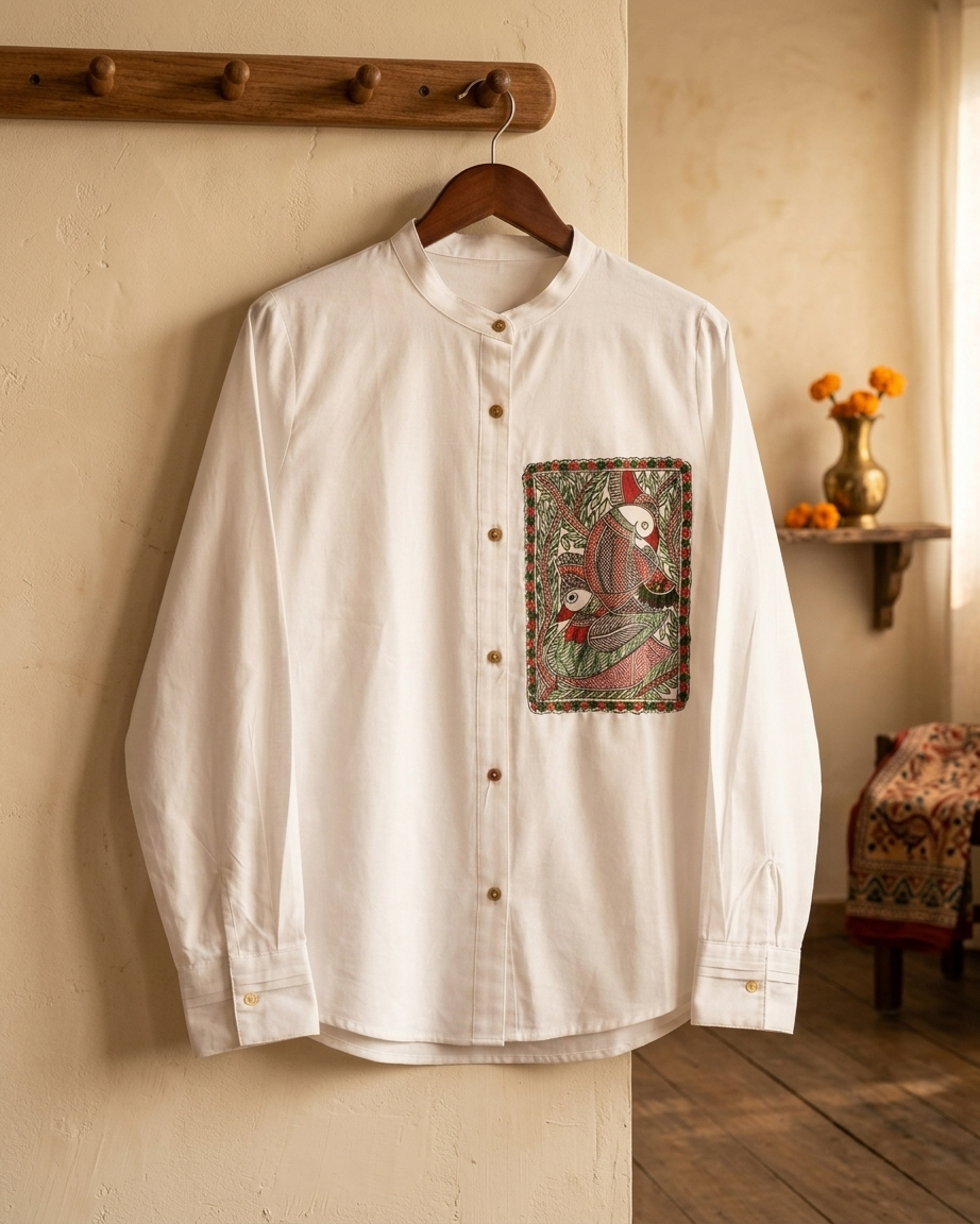 Women Madhubani Painting Shirt (Size M) – Handcrafted Ethnic Wear