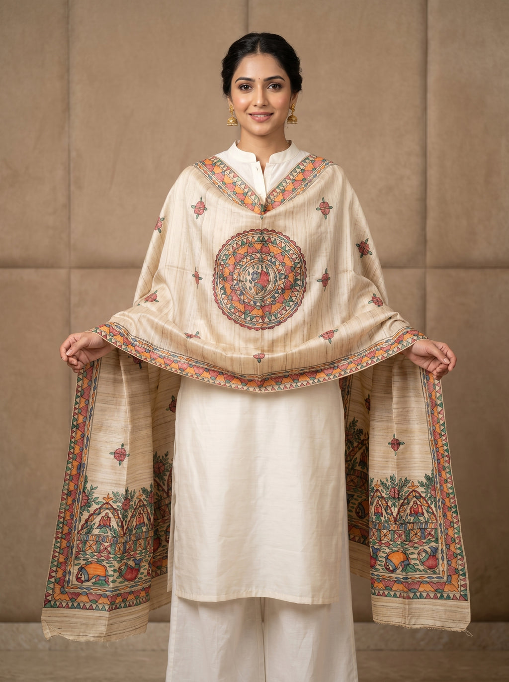Handmade Madhubani Painting Dupatta | Hand-Painted Ethnic Dupatta