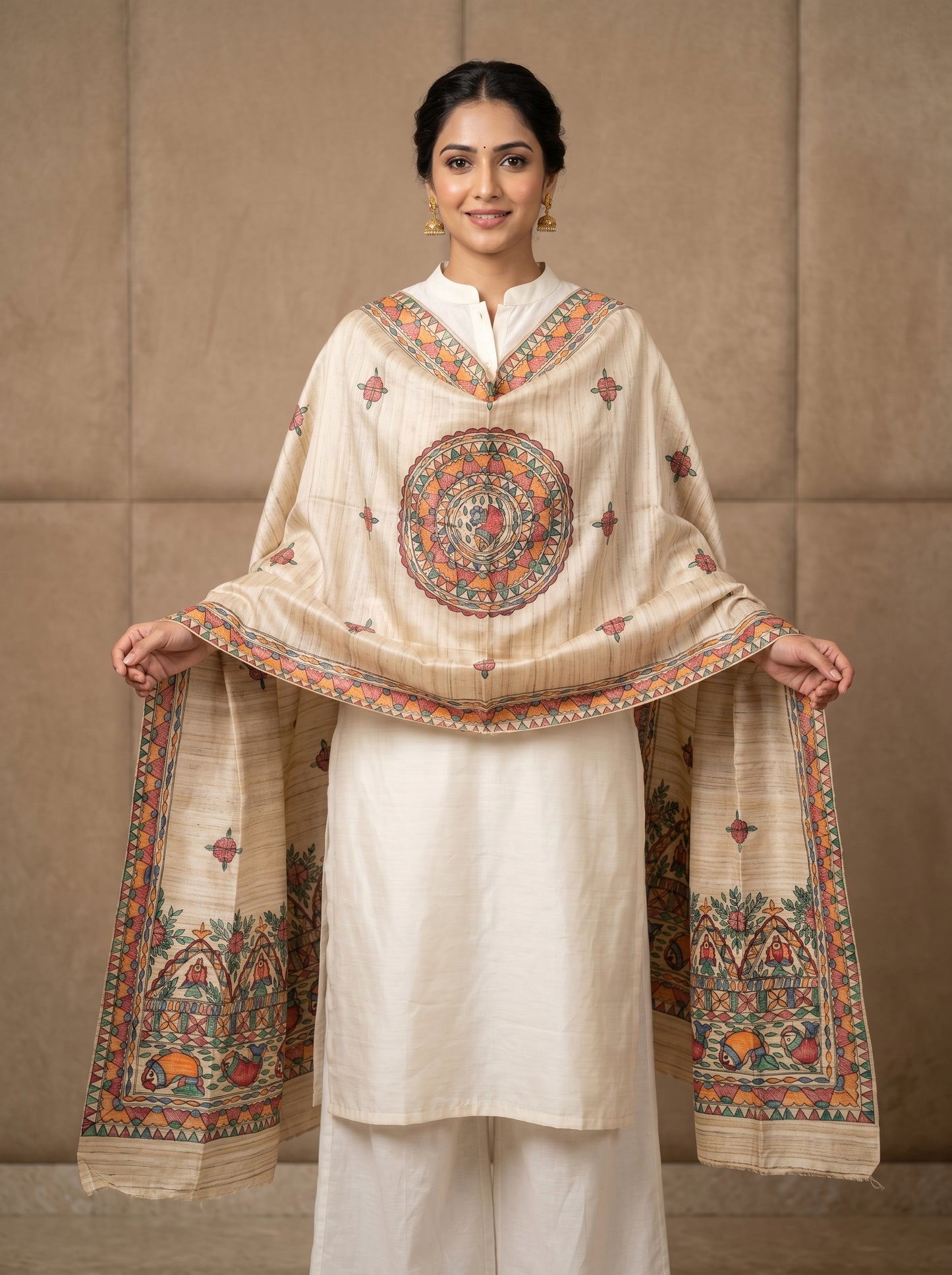 Handmade Madhubani Painting Dupatta for Women