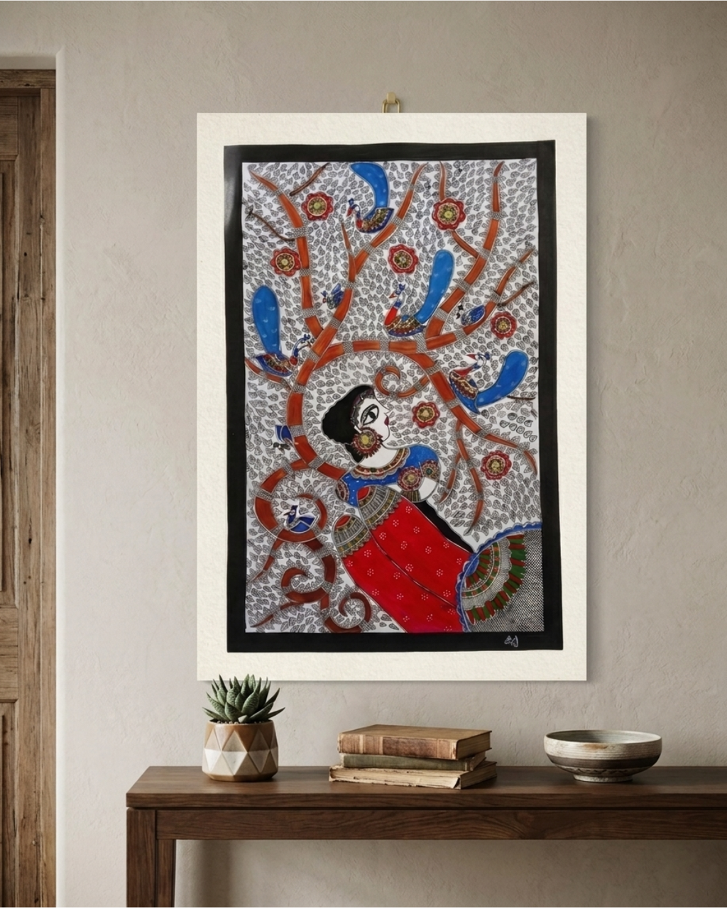 Bharti Mata Madhubani Painting on Handmade Paper (14x22 Inch) – Traditional Mithila Folk Art Wall Decor